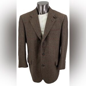 Faconnable Men’s Brown Wool Cashmere Plaid Sports Jacket Coat L